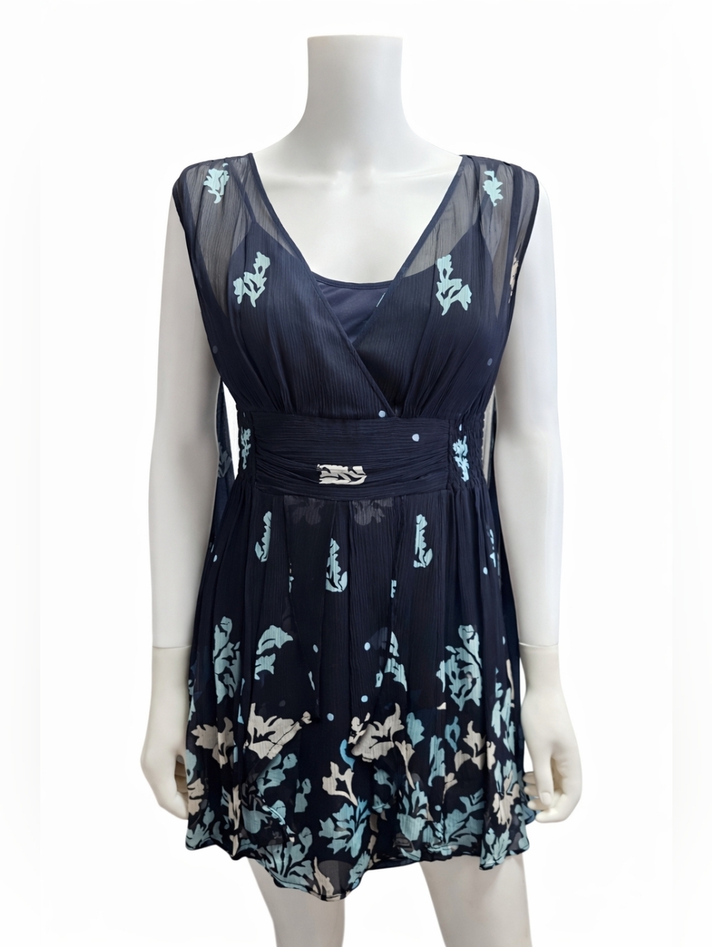 TEMPERLEY LONDON | Navy Silk Floral Sleeveless Cape Back Mini Dress US 2